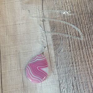 Pink and White Agate Stone Necklace